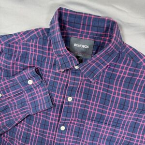 Bonobos Standard Fit Plaid Button Down Shirt Navy Pink Men's M Gingham Preppy